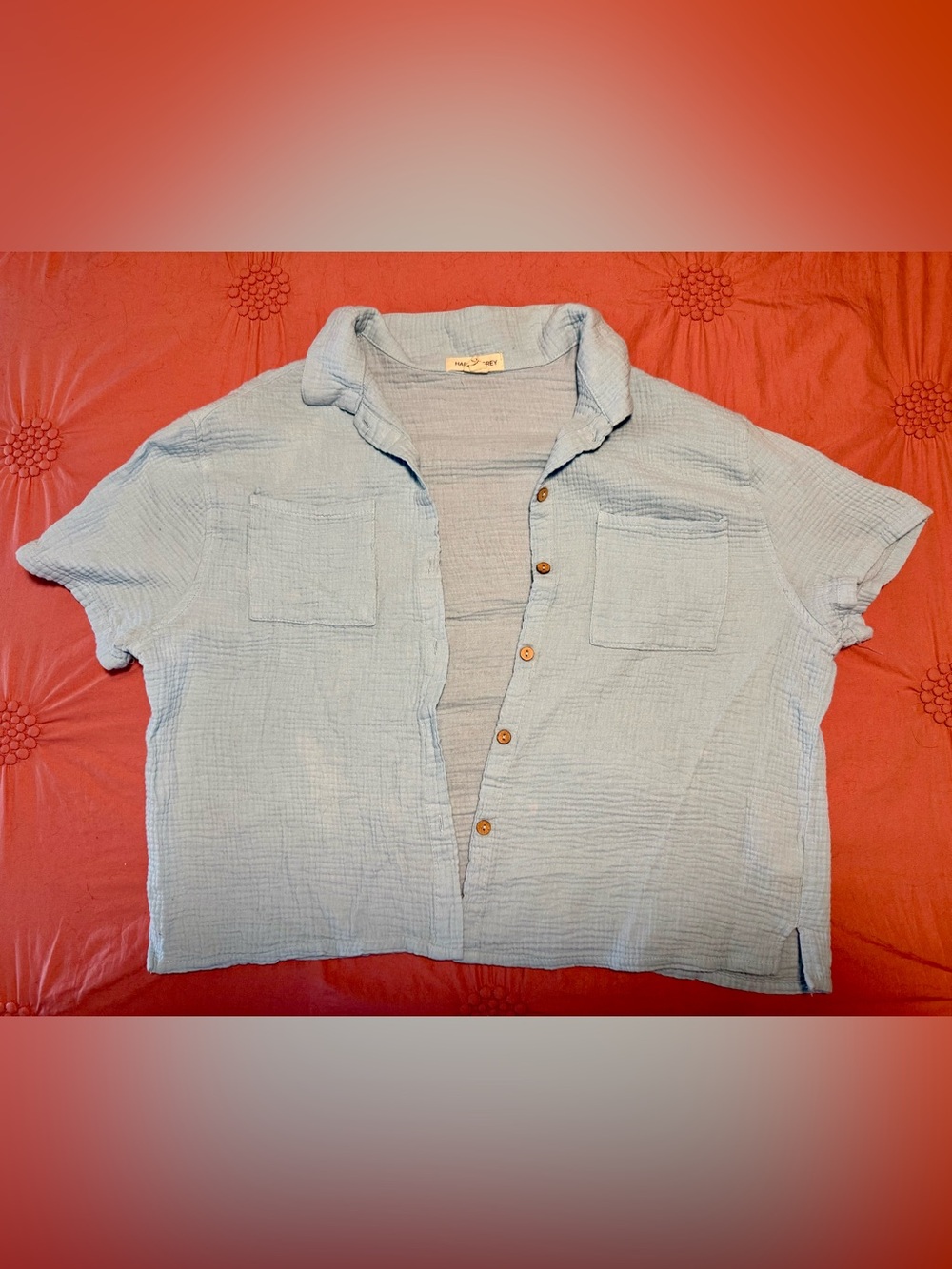 Light Blue Short-Sleeve Casual Button-Down Shirt - Soft Textured Cotton